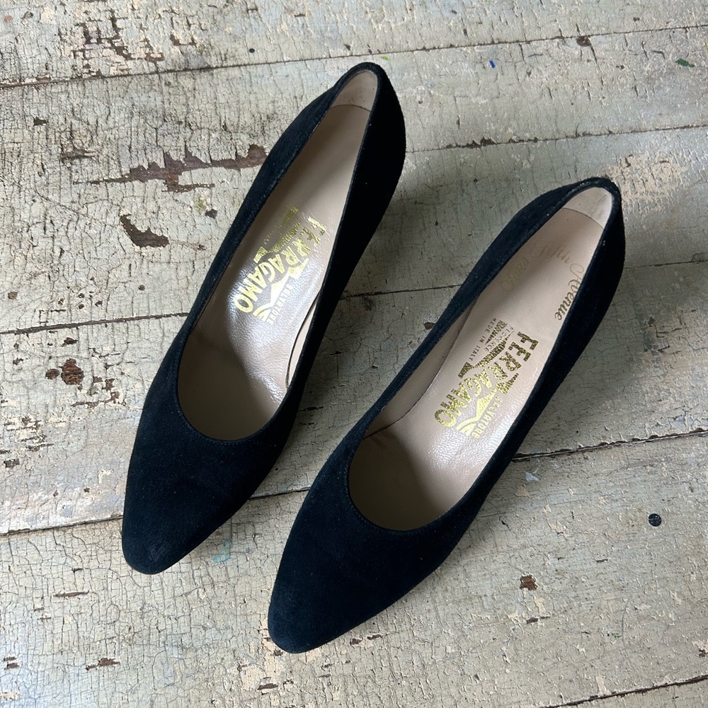 Salvatore Ferragamo Black Suede Heels